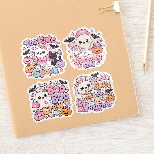 幽霊ナース4個セット ハロウィン かわいい シール (ノートブック)