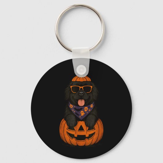 幽霊ニューファンドランド犬のかぼちゃハロウィン キーホルダー (正面)