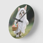 幽霊ネコ国旗 – ハローウィンパーティ ラウンド壁時計 (傾斜)