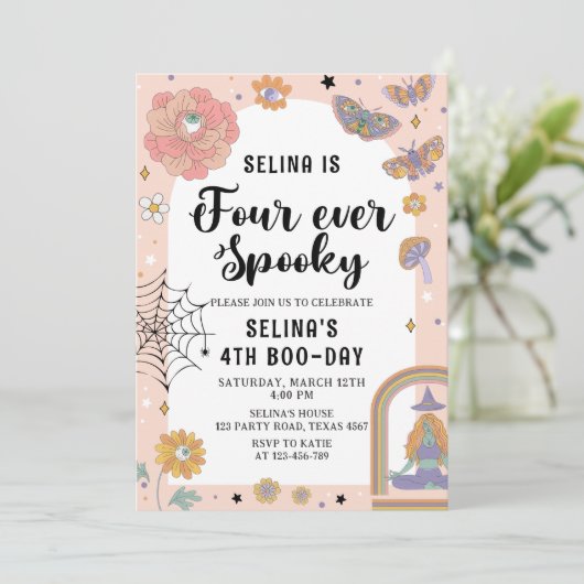 幽霊ハロウィンフォー不気味エバー4歳の誕生日 招待状 (スタンド正面)