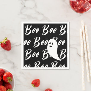 幽霊ハロウィンブラックとホワイトブー模様 スタンダードカクテルナプキン