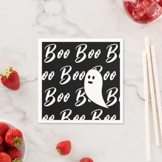 幽霊ハロウィンブラックとホワイトブー模様 スタンダードカクテルナプキン (インサイチュ)