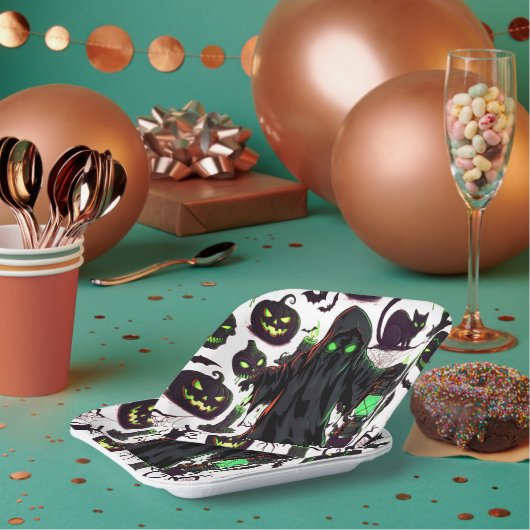 幽霊ハロウィンブラック ペーパープレート (複数)