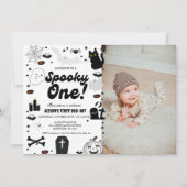 幽霊ハロウィン不気味ワンファースト誕生日 招待状 (正面)