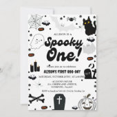 幽霊ハロウィン不気味ワンファースト誕生日 招待状 (正面)