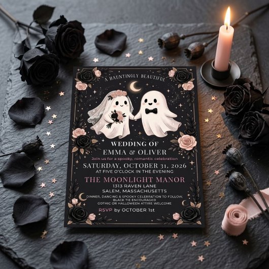 幽霊ハロウィン ダークフラワーの結婚式 招待状