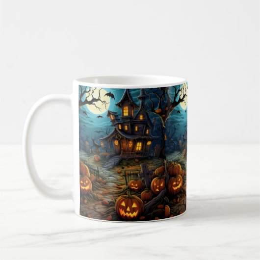 幽霊ハロウィン・パンプキンハウスの不気味なコーヒーマグ コーヒーマグカップ (左)