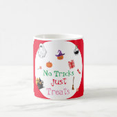 幽霊ハロウィーンいいえトリックだけでカボチャを扱う コーヒーマグカップ (中央)