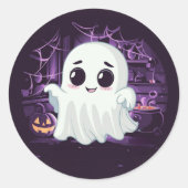 幽霊ハロウィーンかわいいイラストレーションシール ラウンドシール (正面)
