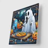 幽霊ハロウィーンにカボチャを彫る スクエア壁時計 (傾斜)