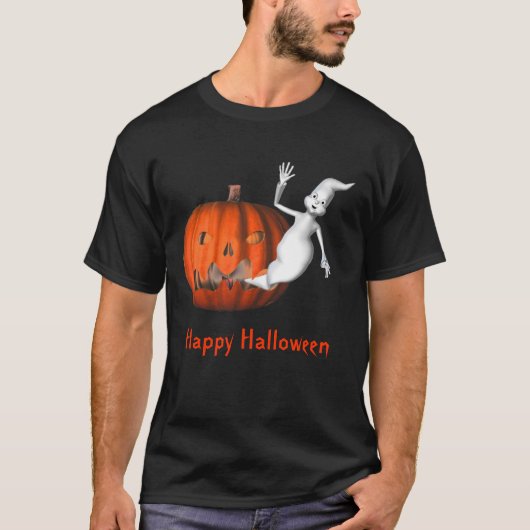 幽霊ハロウィーンのカボチャのちょうちんおかしいハロウィーン Tシャツ (正面)