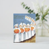 幽霊ハロウィーンのカボチャのちょうちんカボチャの衣装 ポストカード (スタンド正面)