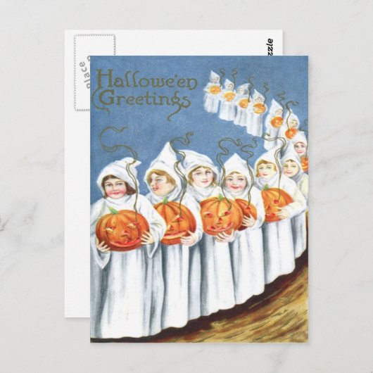 幽霊ハロウィーンのカボチャのちょうちんカボチャの衣装 ポストカード (正面/裏面)