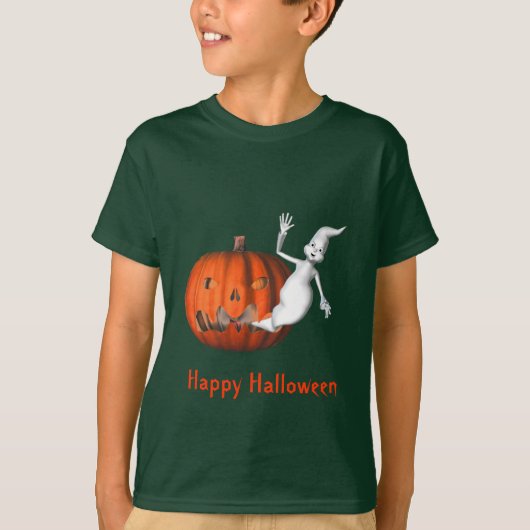 幽霊ハロウィーンのカボチャのちょうちんキッズハロウィーン Tシャツ (正面)
