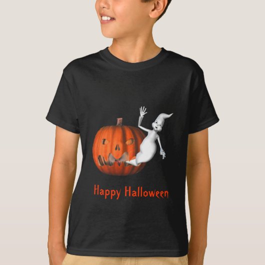 幽霊ハロウィーンのカボチャのちょうちんキッズハロウィーン Tシャツ (正面)