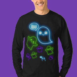 幽霊ハロウィーンのネオンブルー緑のブーTシャツ Tシャツ