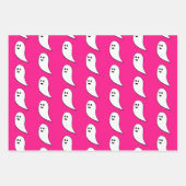 幽霊ハロウィーンのホットピンク白かわいいパターン ラッピングペーパーシート (正面)