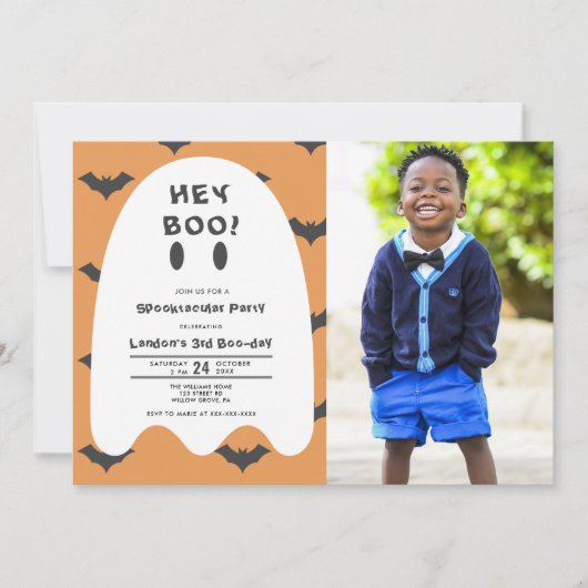 幽霊ハロウィーンエイリーイヤー写真誕生日 招待状 (正面)