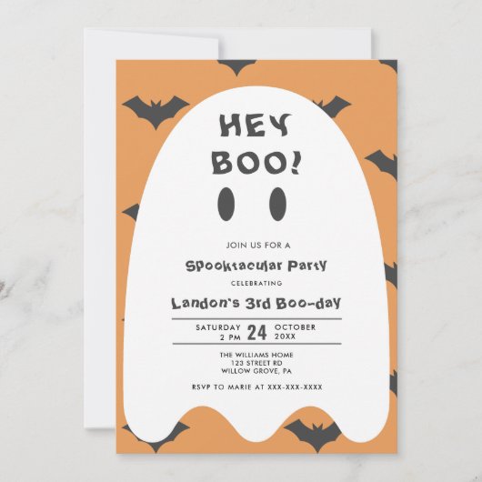 幽霊ハロウィーンニーイヤー誕生日招待状 招待状 (正面)