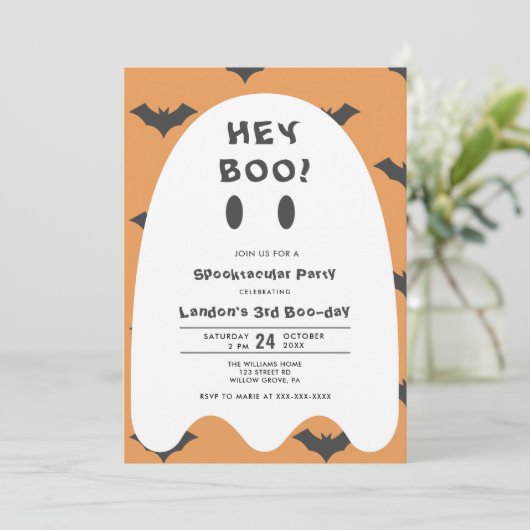 幽霊ハロウィーンニーイヤー誕生日招待状 招待状 (スタンド正面)