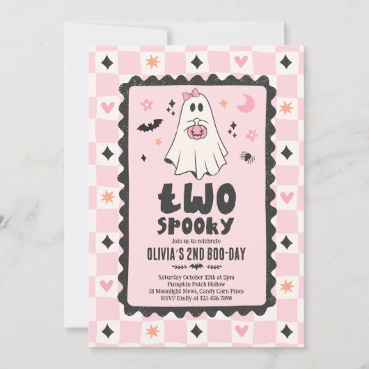 幽霊ハロウィーン女の子2歳の誕生日パーティー 招待状 (正面)