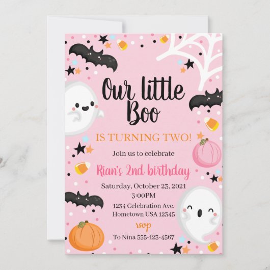 幽霊ハロウィーン誕生日招待状スポオクタキュラパーティー 招待状 (正面)