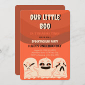 幽霊ハロウィーン誕生日招待状スポオクタキュラパーティー 招待状 (正面/裏面)