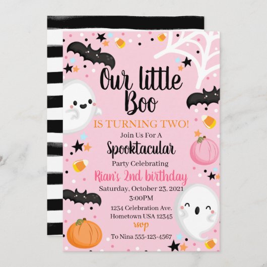 幽霊ハロウィーン誕生日招待状スポオクタキュラパーティー 招待状 (正面/裏面)