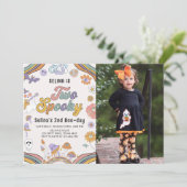 幽霊ハロウィーン2つの不気味グルービー誕生日写真 招待状 (スタンド正面)