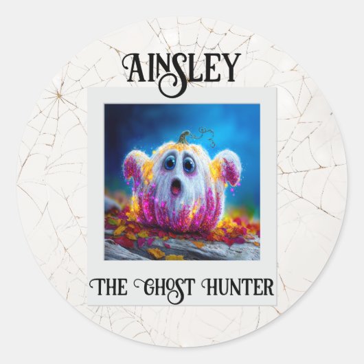 幽霊ハンターハロウィンカボチャ写真 ラウンドシール (正面)