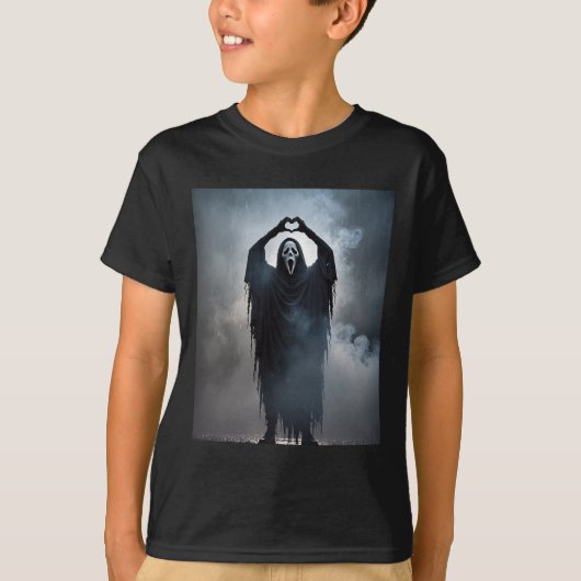 幽霊ハートハンズホラー顔ホラーポスターハロー Tシャツ (正面)