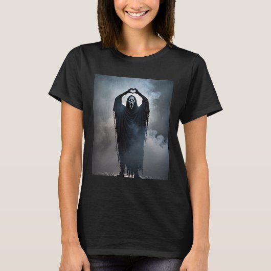 幽霊ハートハンズホラー顔ホラーポスターハロー Tシャツ (正面)