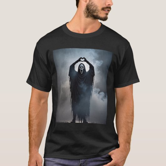 幽霊ハートハンズホラー顔ホラーポスターハロー Tシャツ (正面)
