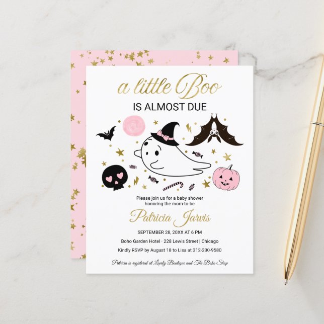 幽霊バジェットハロウィーンベビーシャワー招待状 (正面/裏面インサイチュ)