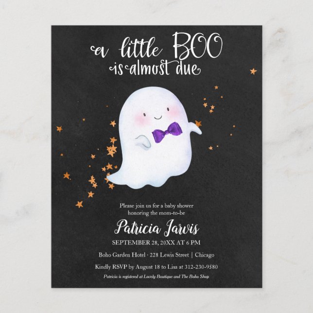 幽霊バジェットハロウィーンベビーシャワー招待状 (正面)