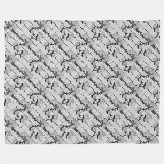 幽霊バラ登山チェーンリンクフェンスシームレスPa フリースブランケット (正面(横))