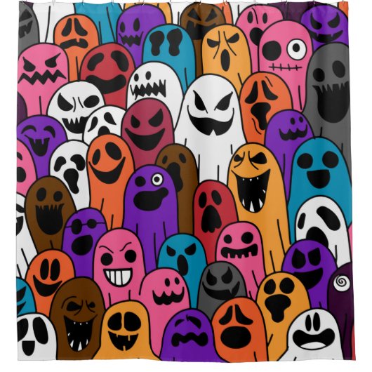 幽霊パターンハロウィンスプーキースカーフ孤立レペ シャワーカーテン (正面)