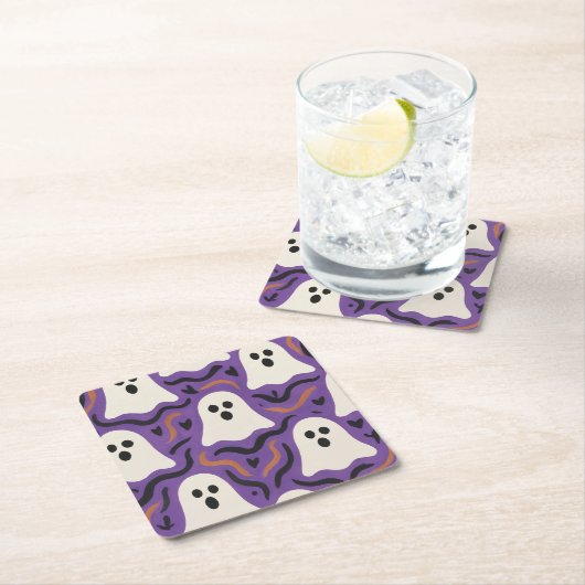 幽霊パターンハロウィーン スクエアペーパーコースター (インサイチュ)