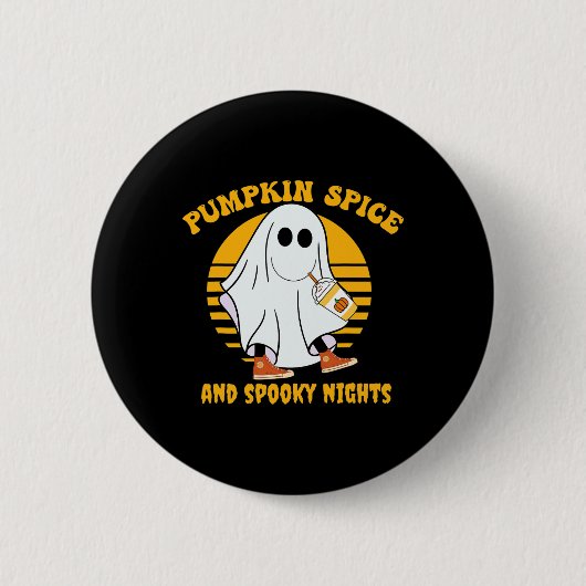 幽霊パンプキンスパイスラテ秋ビベハロウィーンスポオ 缶バッジ (正面)