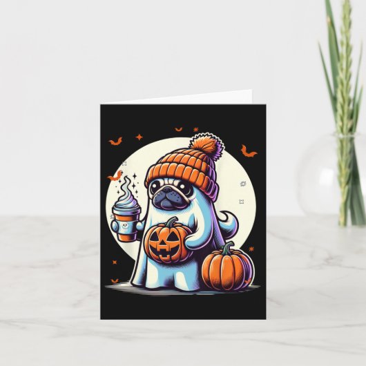 幽霊パンプキンドリンクビーニー秋ハロウィン カード (正面)