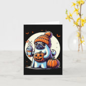 幽霊パンプキンドリンクビーニー秋ハロウィン カード (黄色い花)