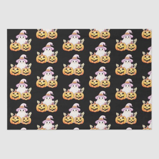 幽霊パープルウィッチハットパンプキンパターンハロウィーン 薄葉紙 (正面)