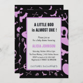 幽霊パープルグリッター10月ハロウィンベビーシャワー 招待状 (正面/裏面)