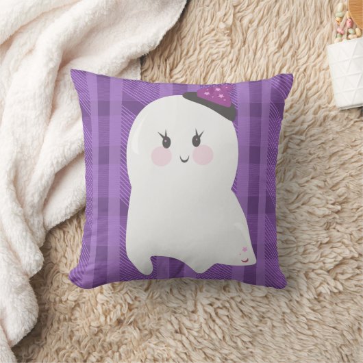 幽霊パープルプレイドハロウィーン クッション (ブランケット)