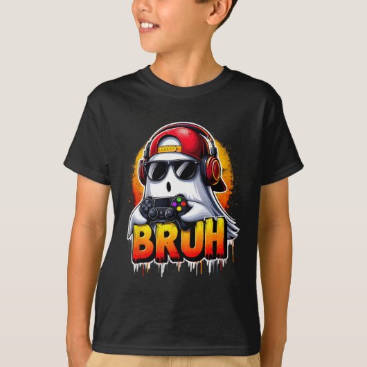 幽霊ビデオゲームブルーハロウィンゲームコントローラ Tシャツ (正面)
