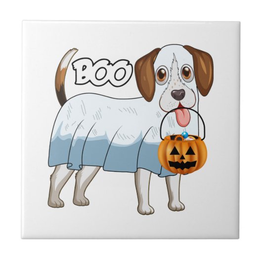 幽霊ビーグル ハロウィンの犬 タイル (正面)