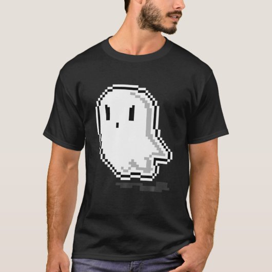 幽霊ピクセルアート怠惰ハロウィーン衣装ゲーム Tシャツ (正面)