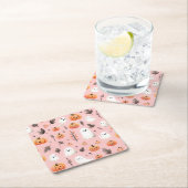 幽霊ピンクヘロウィーンラッピング紙シート スクエアペーパーコースター (インサイチュ)