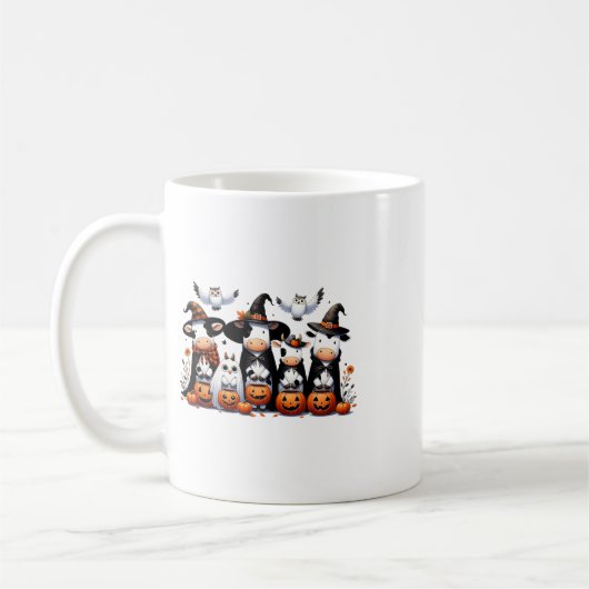 幽霊フクロウズフュウハロウィーン動物牛の恋人不気味 コーヒーマグカップ (左)