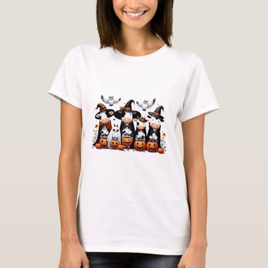幽霊フクロウズフュウハロウィーン動物牛の恋人不気味 Tシャツ (正面)